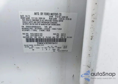 2013 Ford Flex Sel из США, поврежденный, VIN 2FMGK5C82DBD36451